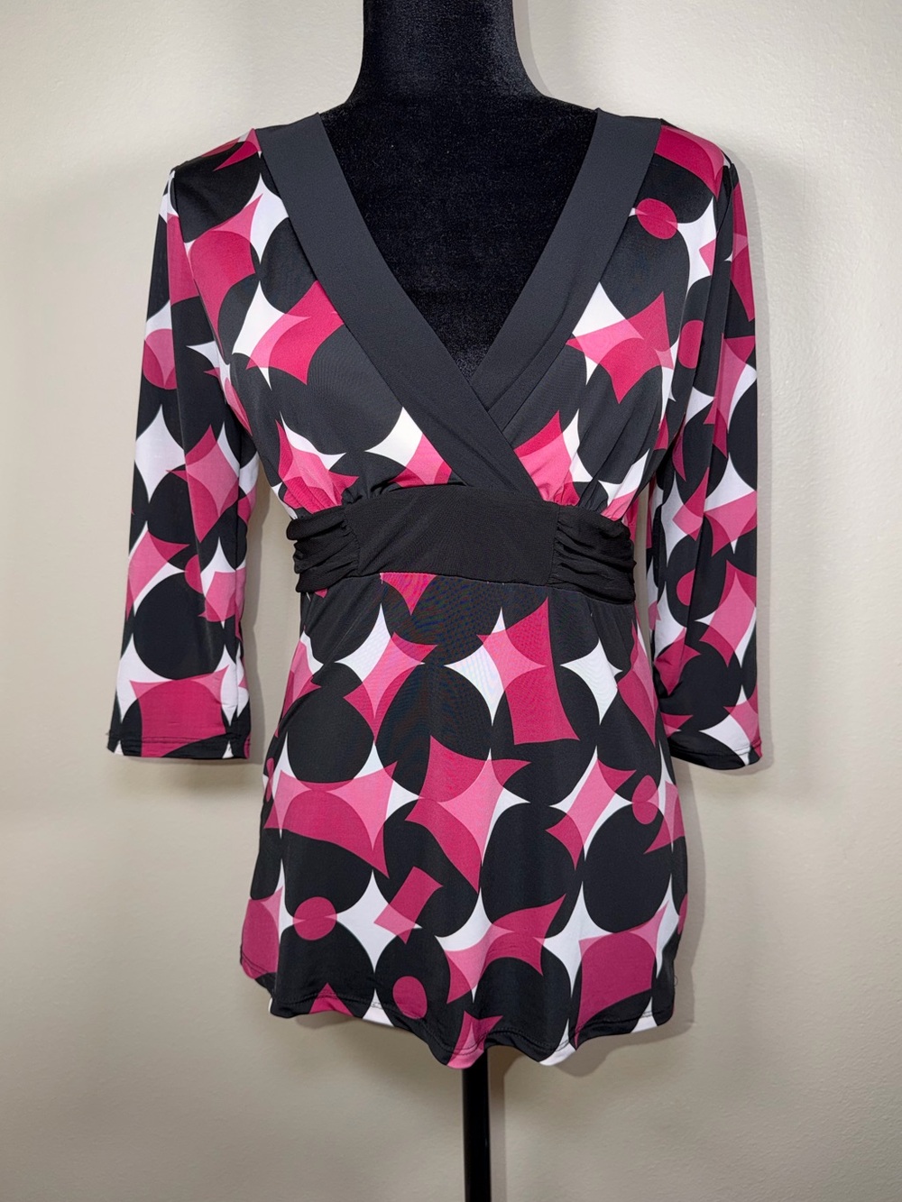 Vintage Y2K Maurices Retro Funky Polka Dot Wrap Style Babydoll Top Abstract 90s